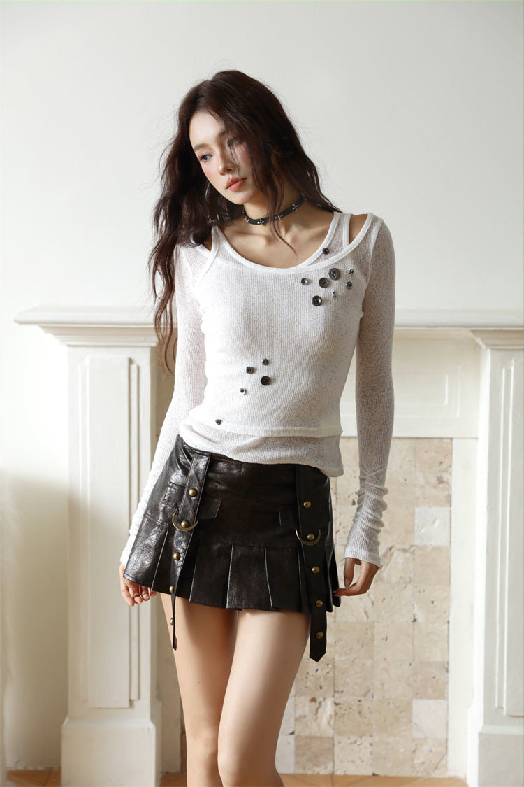 Metallic Brown Heavy-Duty Pleated Skirt