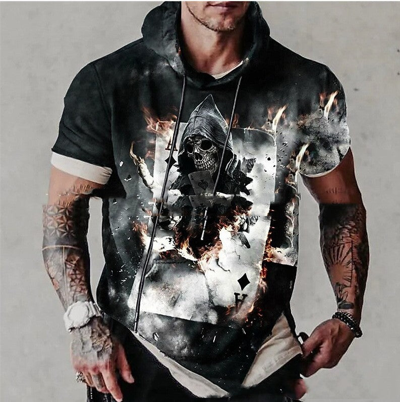MEN'S SHORT SLEEVE HOODIE WITH PRINT
