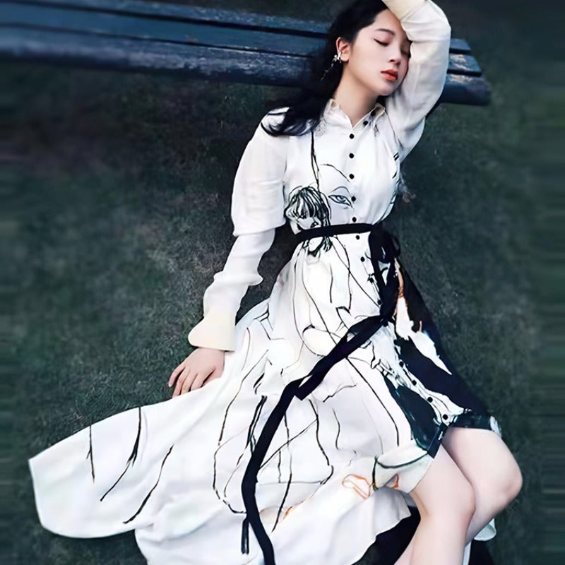 LONG SLEEVE COLLAR BUTTON-UP DRESS
