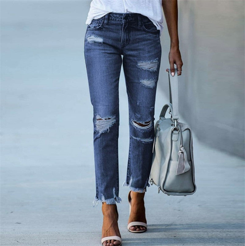 RIPPED STRAIGHT LEG JEANS