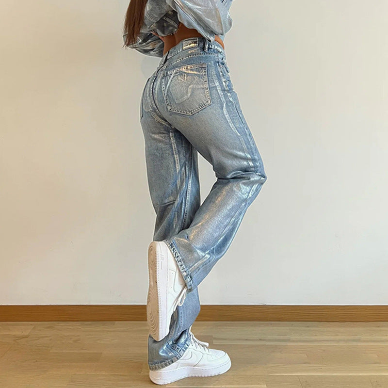 Straight Loose Spray-painted Printed Jeans