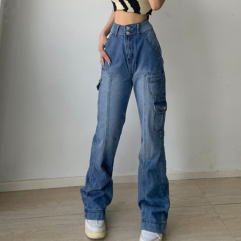 DOUBLE BUTTON COMBAT STRAIGHT LEG JEANS