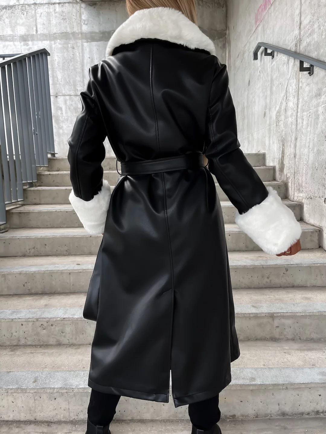 Fur Collar Leather Coat