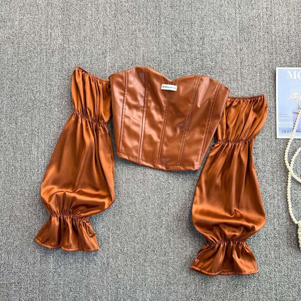 One-shoulder Leather Short Top