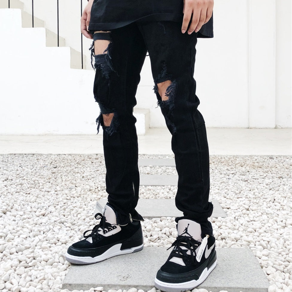 High Street Style Black Torn Jeans For Men