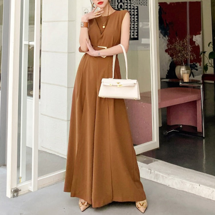 SLEEVELESS BELTED WIDE LEG JUMPSUIT