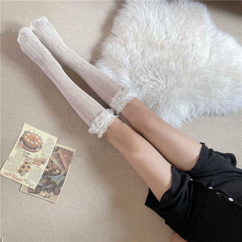 Thin Hollow Love Calf Socks