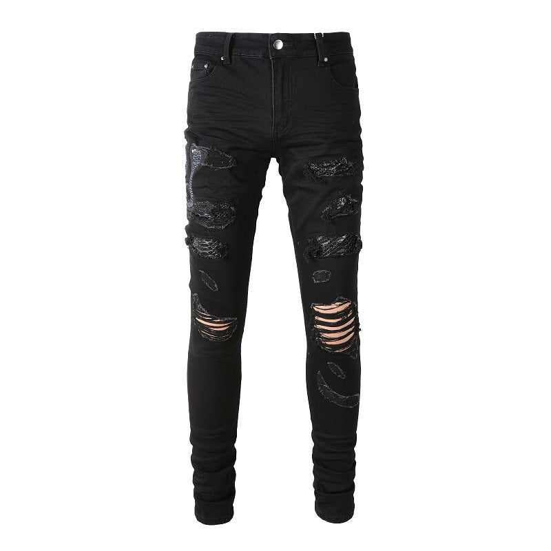 COBRA STITCH TORN JEANS