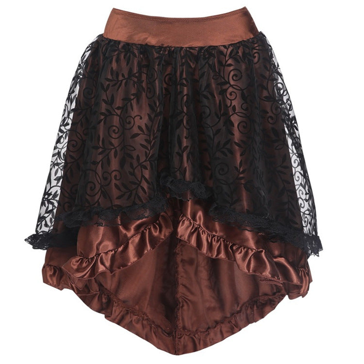 SHORT SLEEVE LACE-UP CORSET WITH LACE HIGH-LOW SKIRT