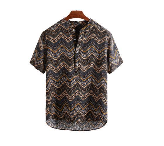 V-neck wave print short sleeve top