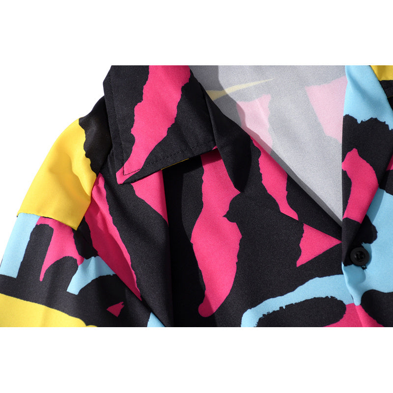 Colorblock graffiti beach short sleeve