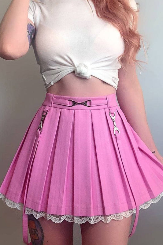 PLEATED LACE TRIM SKIRT