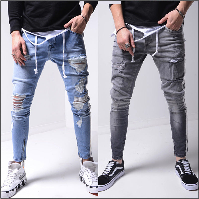 SKIN FIT RIPPED JEANS