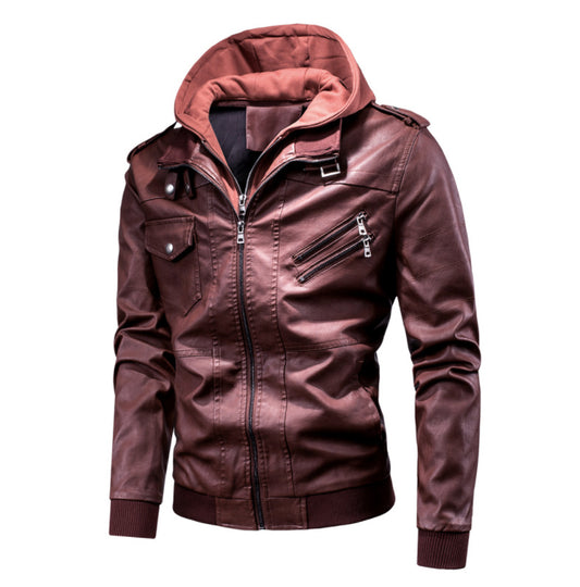 LEATHER AVIATOR MOTORCYCLE JACKET WITH DETACHABLE HOOD