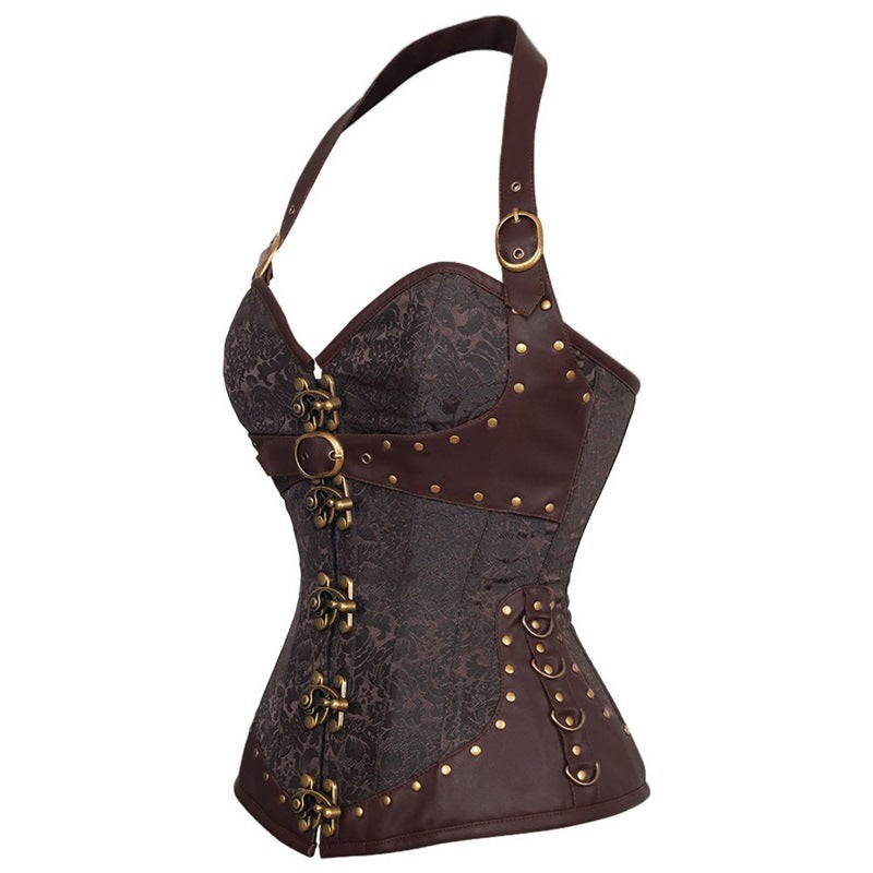 BUCKLED HALTER LACE-UP CORSET