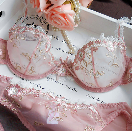 Thin Cup Bra Lotus Root Pink Embroidery