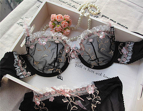 Thin Cup Bra Lotus Root Pink Embroidery