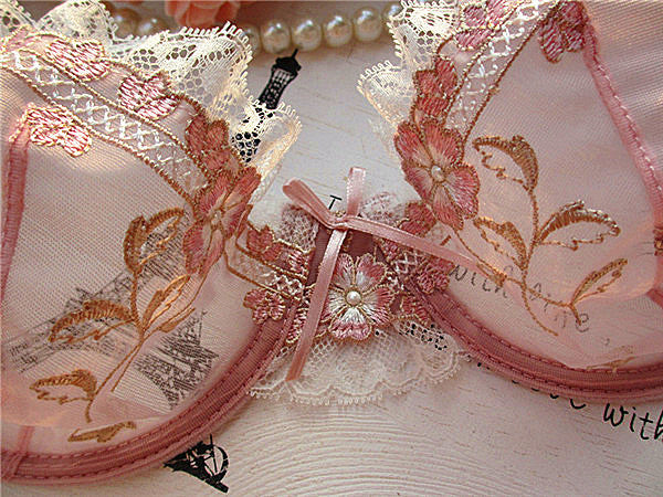 Thin Cup Bra Lotus Root Pink Embroidery