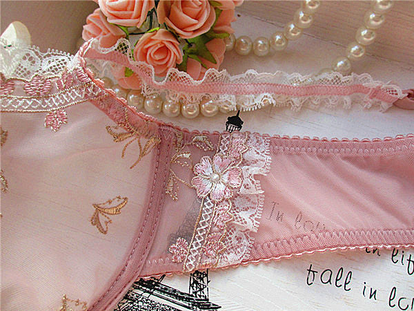 Thin Cup Bra Lotus Root Pink Embroidery