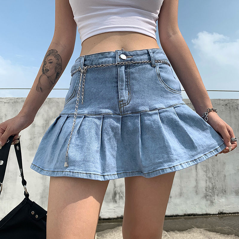 DENIM PLEATED SKIRT