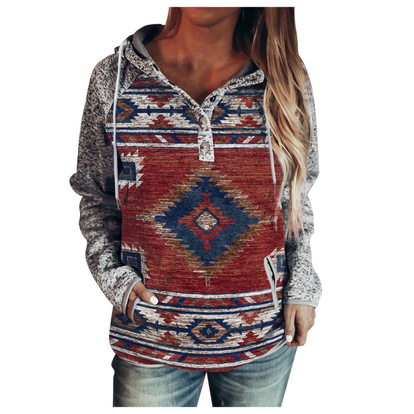 Leisure Printed V-neck Hooded Color Sweater