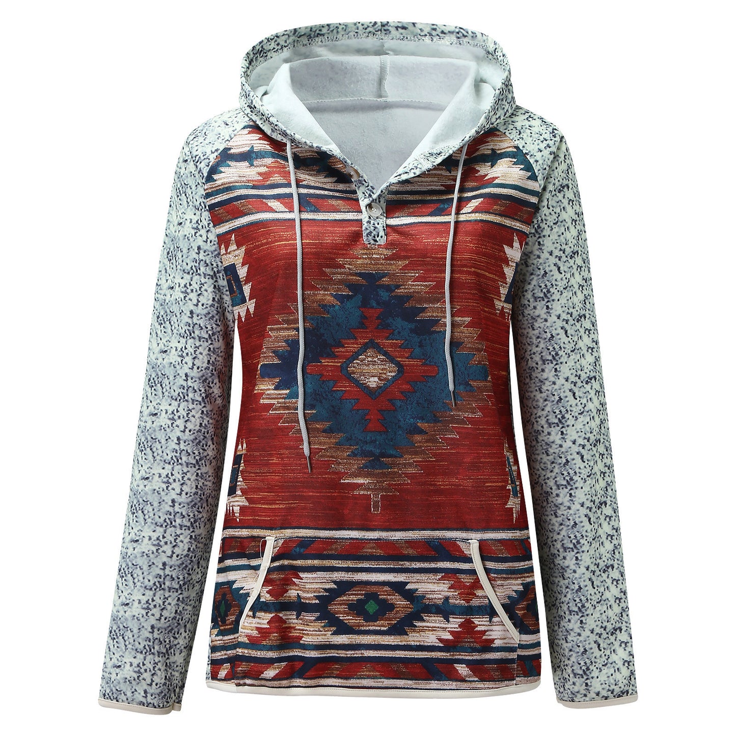 Leisure Printed V-neck Hooded Color Sweater