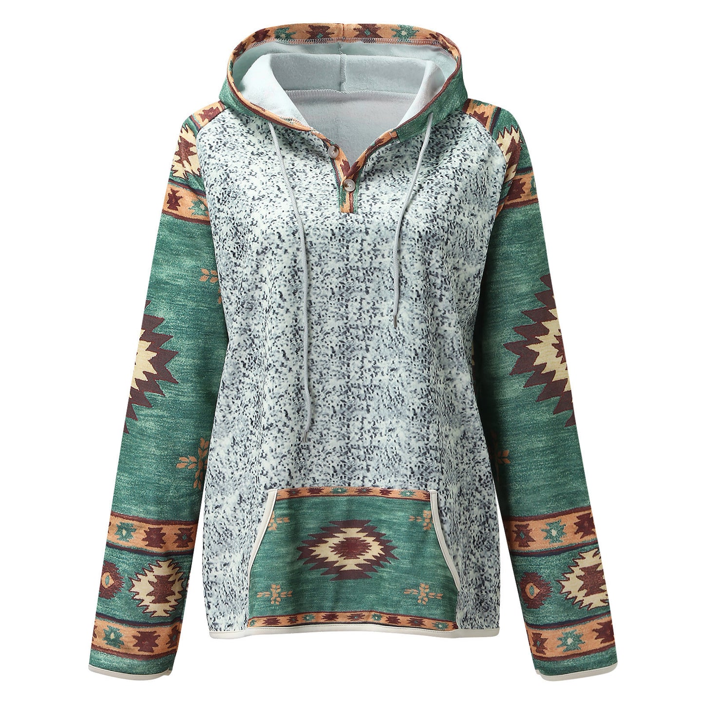 Leisure Printed V-neck Hooded Color Sweater