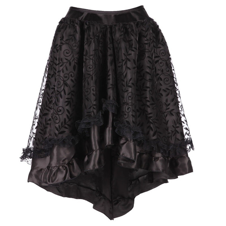 SHORT SLEEVE LACE-UP CORSET WITH LACE HIGH-LOW SKIRT