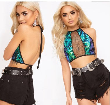 Sequin Halter Crop Top