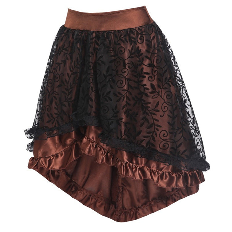 SHORT SLEEVE LACE-UP CORSET WITH LACE HIGH-LOW SKIRT