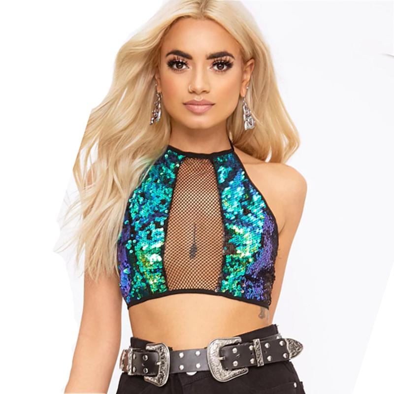 Sequin Halter Crop Top