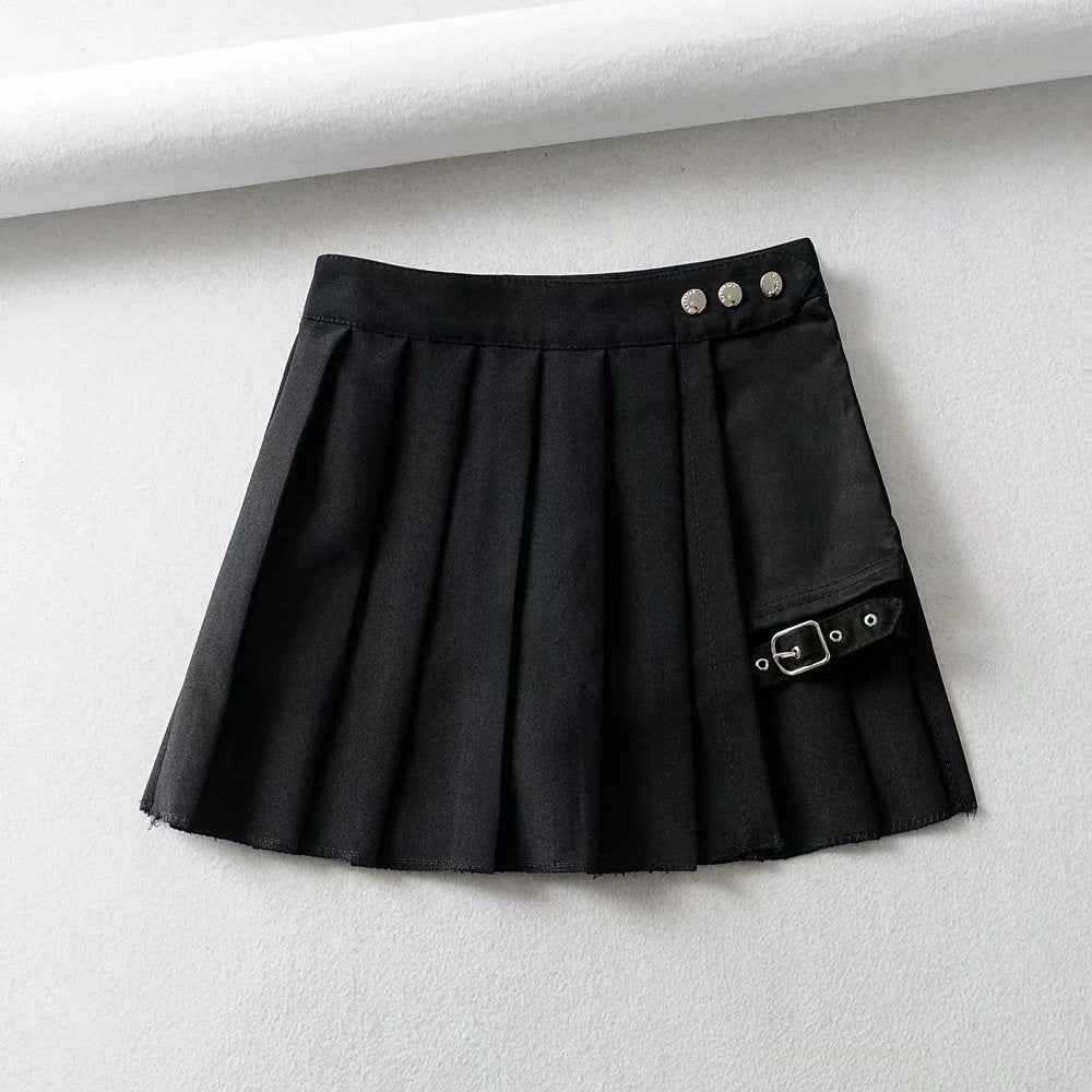 PLAIT PLEATED BUCKLE SKIRT