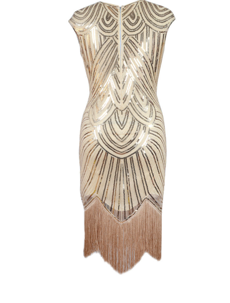 SHORT SLEEVE SEQUIN FRINGE DRESS