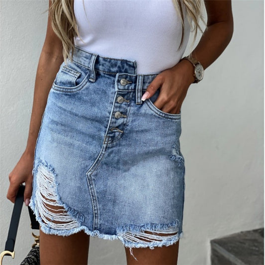 DENIM RIPPED PENCIL SKIRT