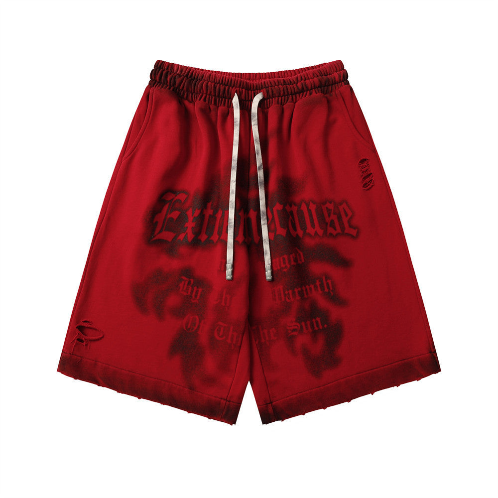 Fuzzy Letter Spray Painting Loose Shorts
