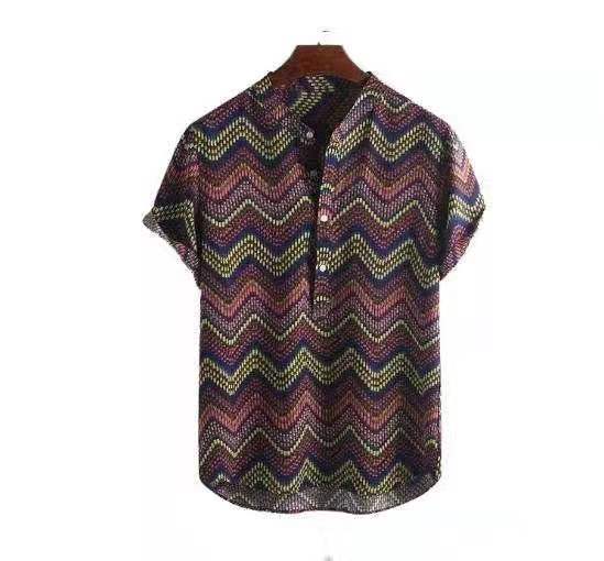 V-neck wave print short sleeve top