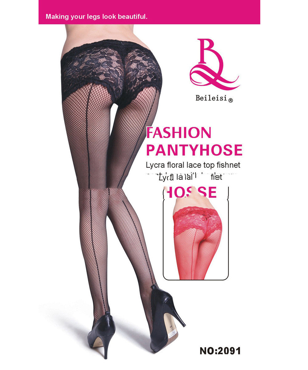 LACE FISHNET SEAM STOCKINGS