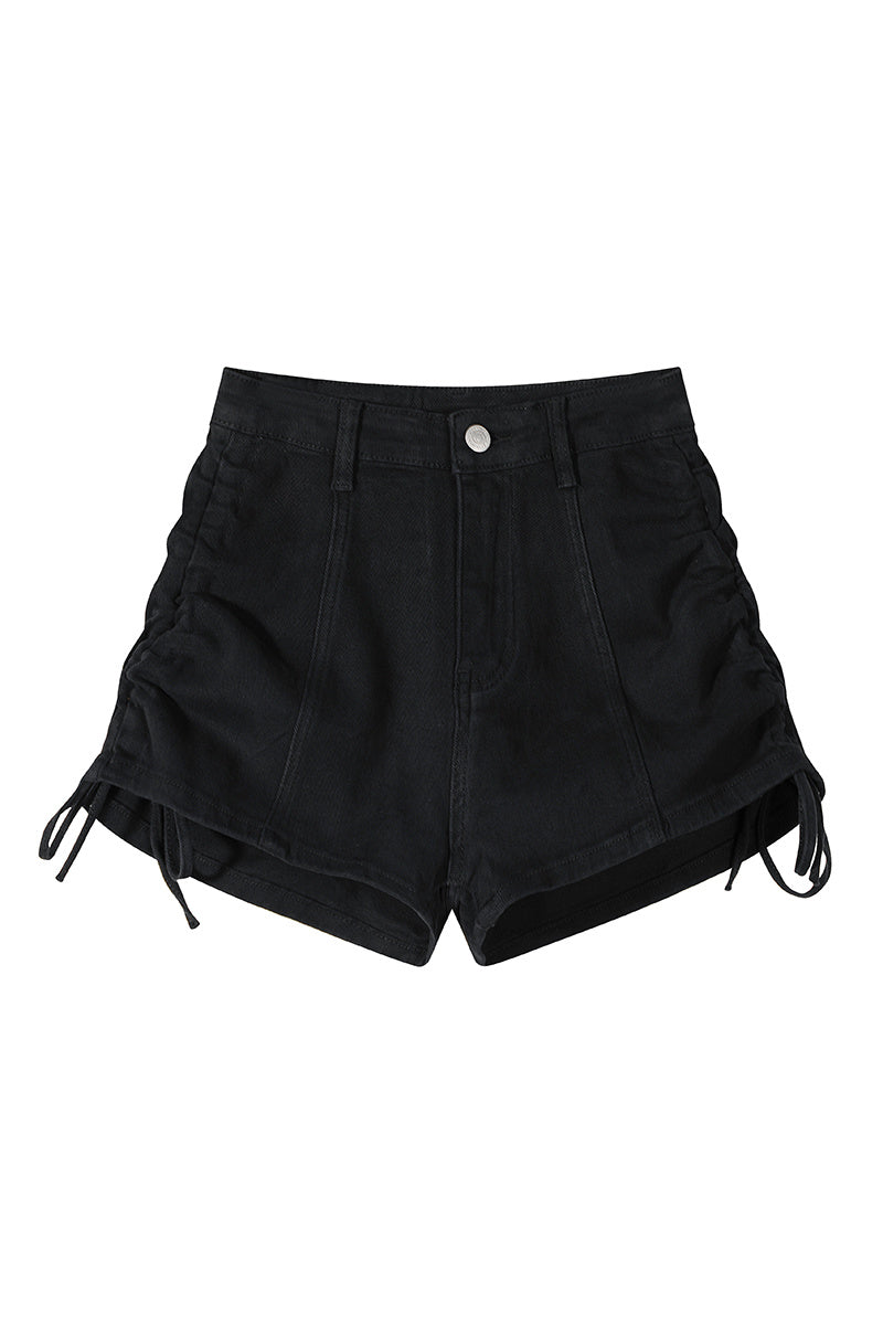 Denim Wide Leg Drawstring Design High Waisted Shorts