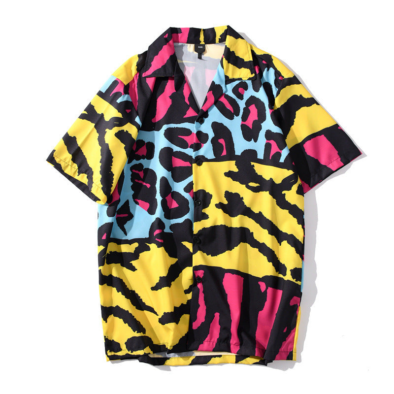 Colorblock graffiti beach short sleeve