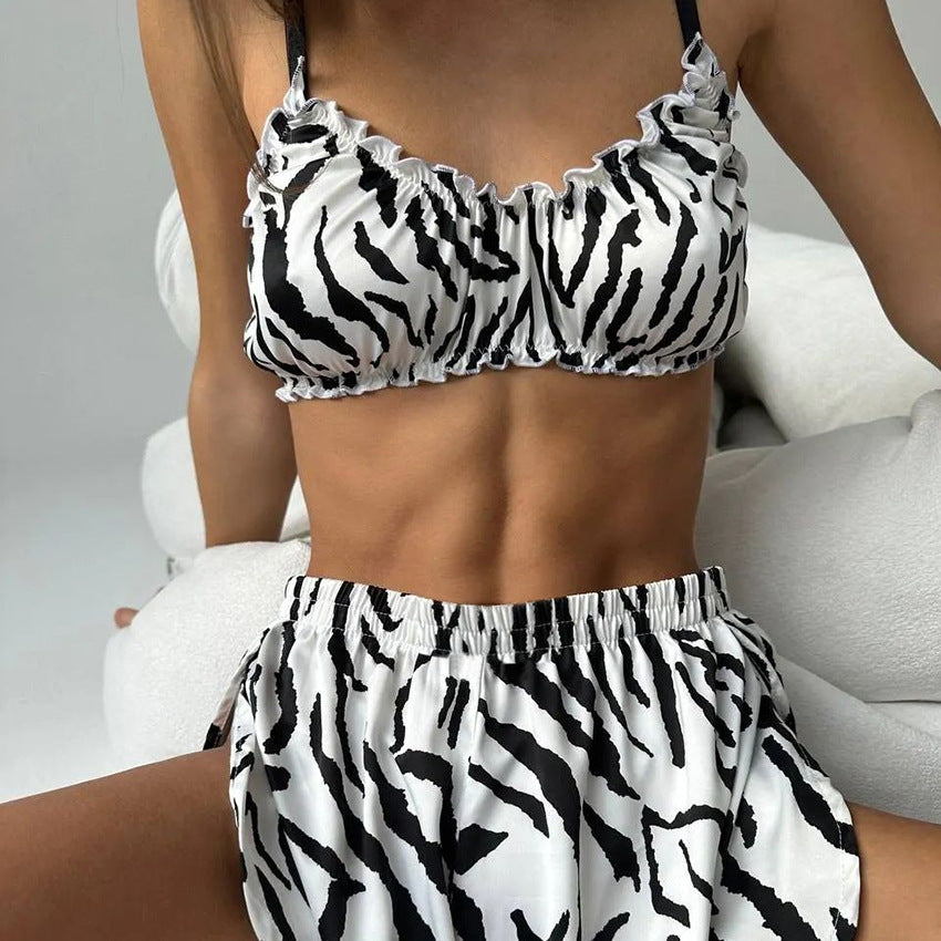 Leopard Print Suspender Underwear Pajamas Suit