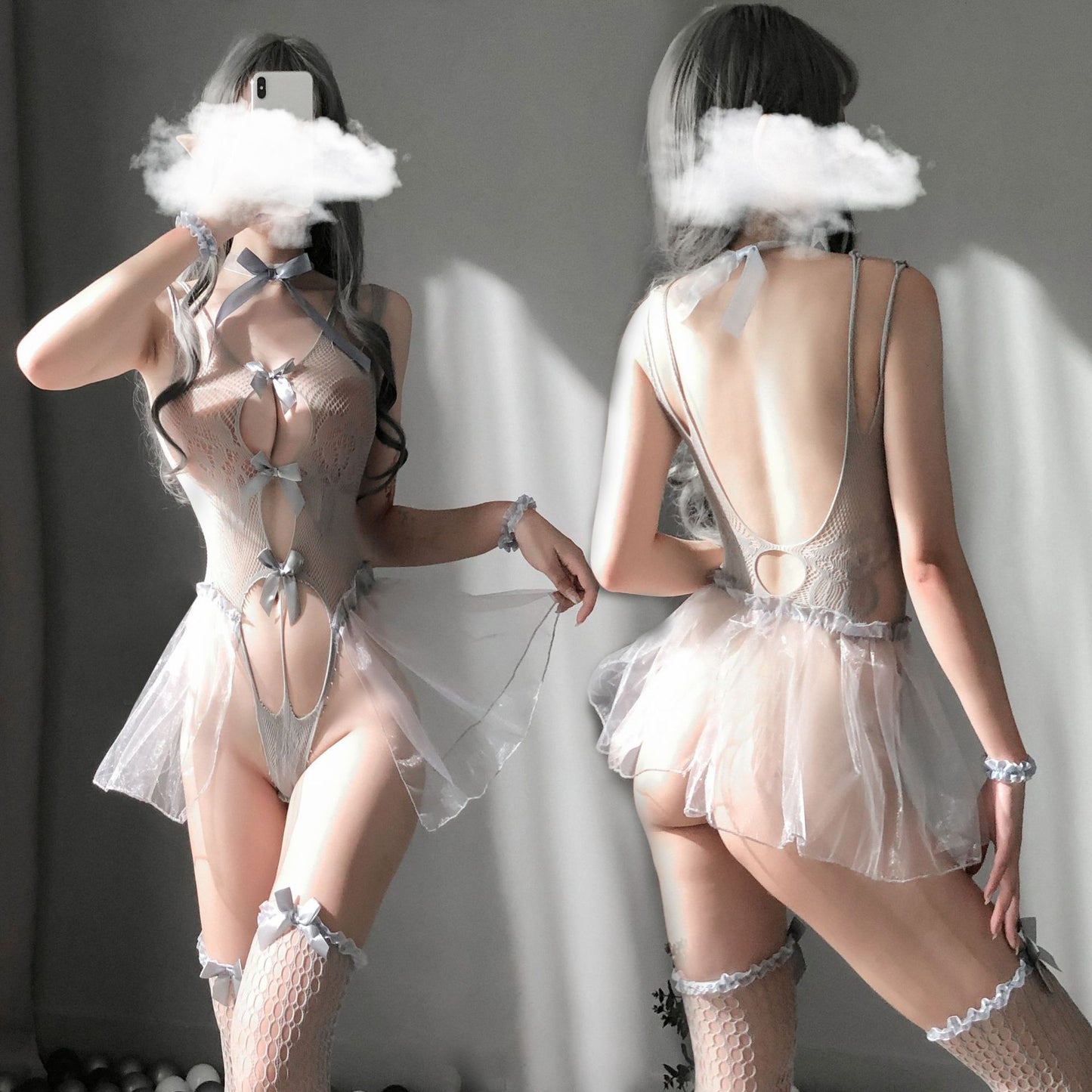 Cut-Out Sleeveless Lingerie attached with Skirt