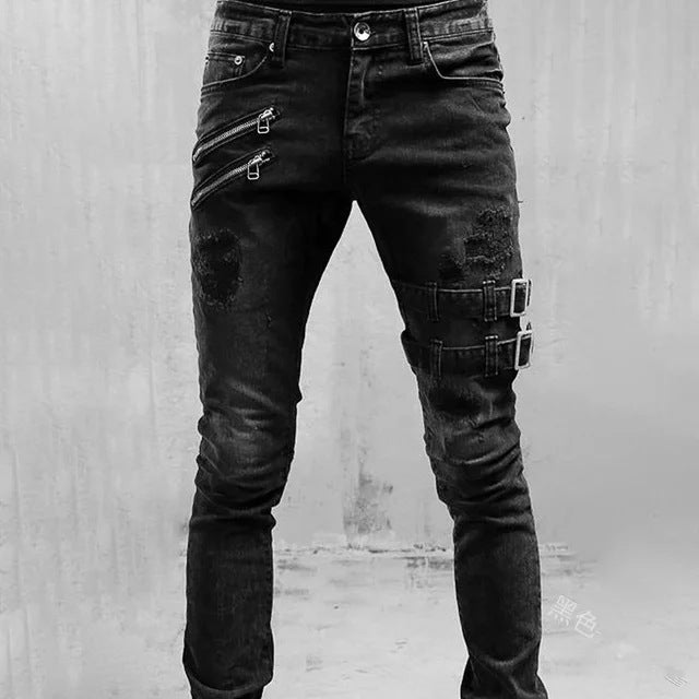 TWO ZIPPER SLIM FIT JEANS