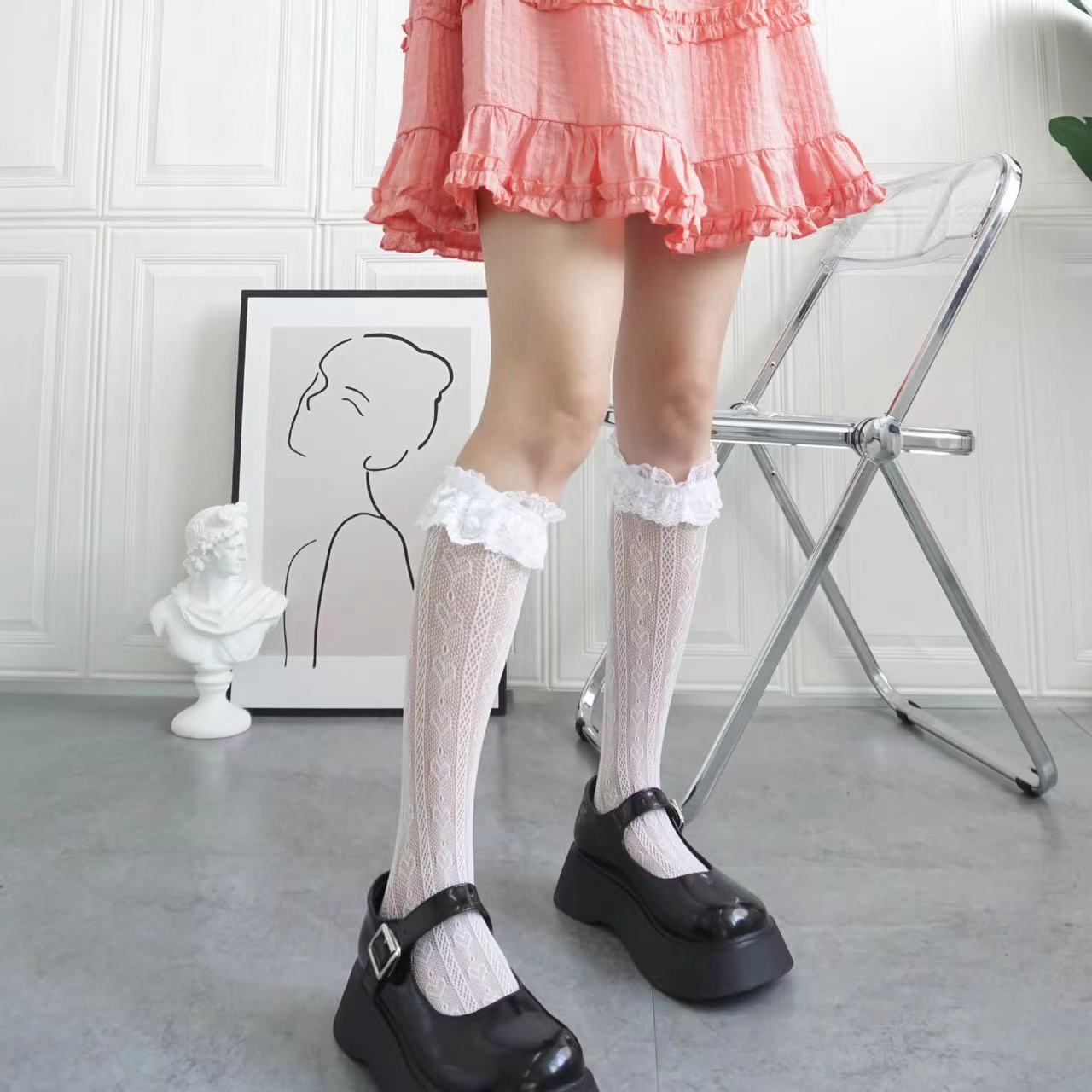 Thin Hollow Love Calf Socks