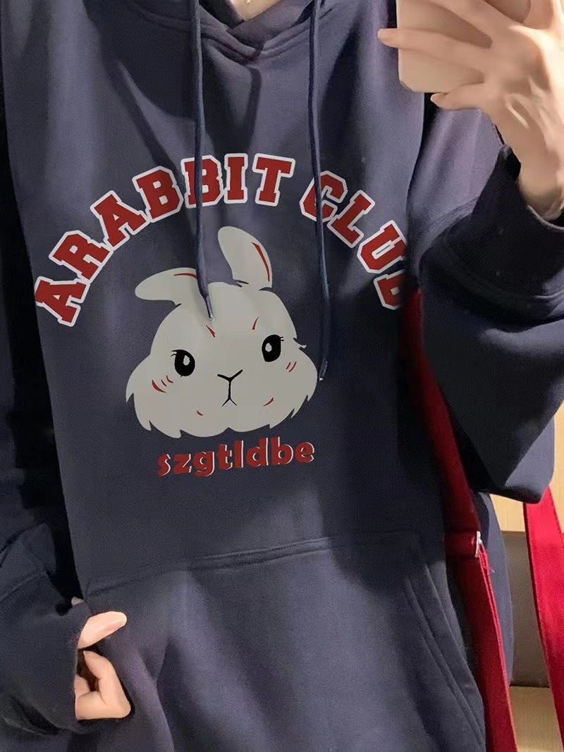 Female Autumn And Winter Rabbit Printed Hoodie