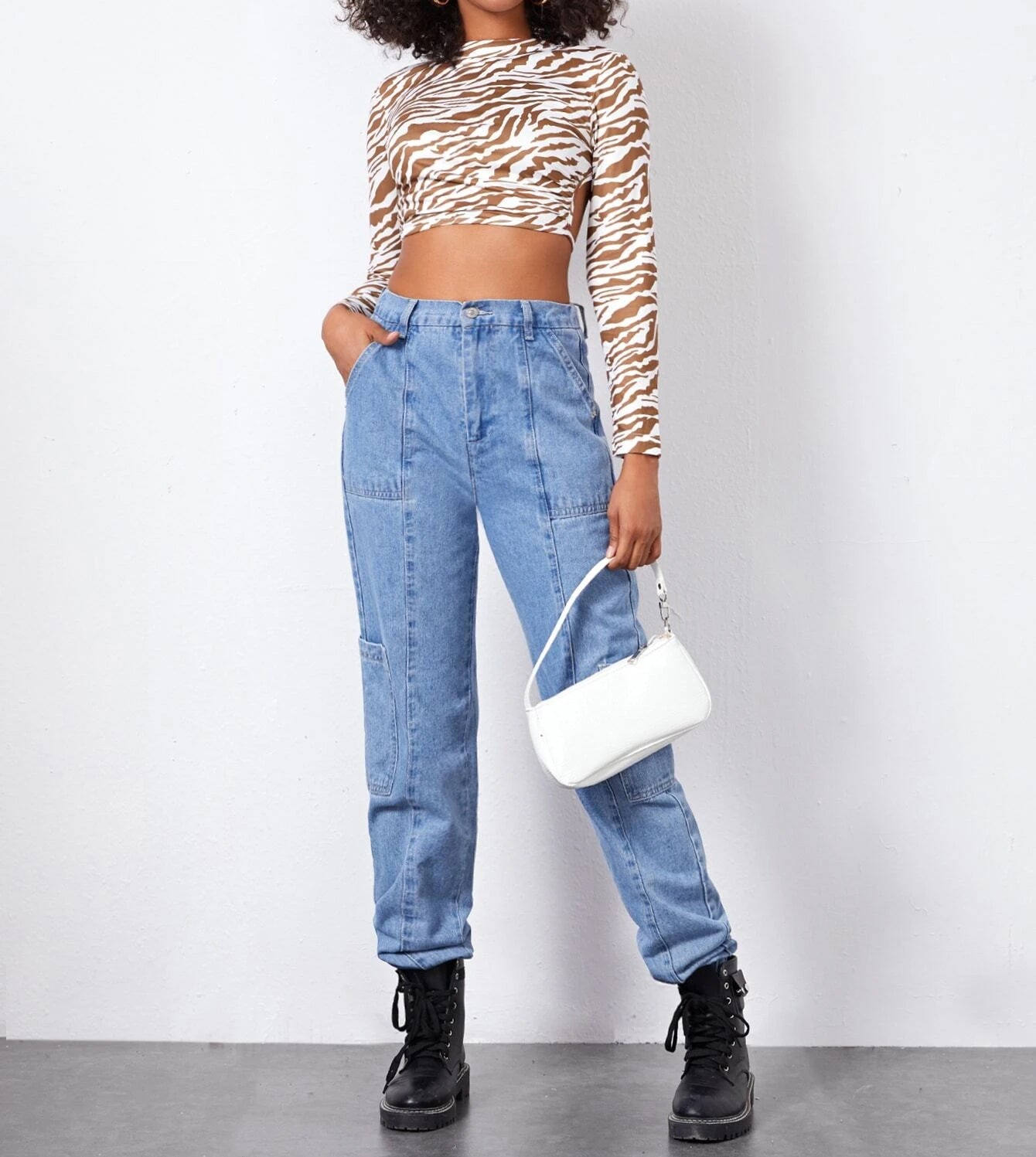 Animal Print Drawstring Crop-Top