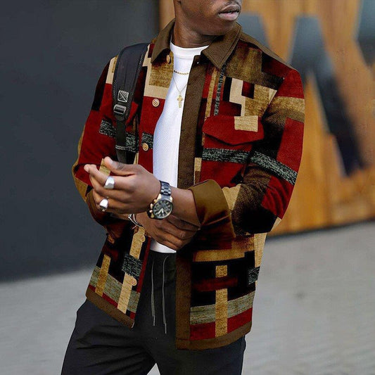 Men's Lapel Printed Jacket