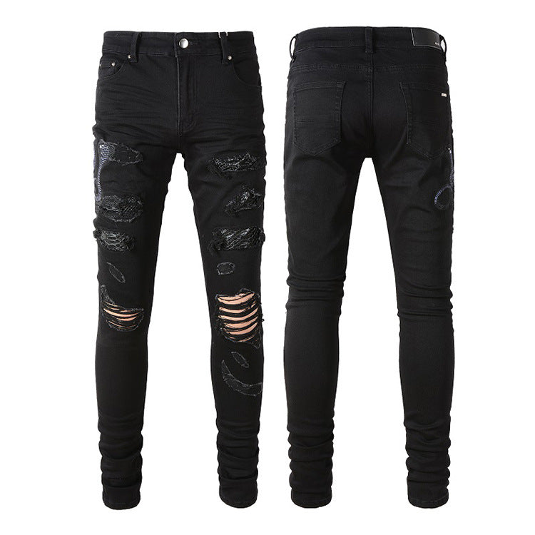 COBRA STITCH TORN JEANS